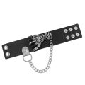 Cool Hiphop Skull Star Y2k Rock Bracelet Black Pu Skeleton Hand Goth Bangle Wide Cuff Bracelet With Chain For Men.