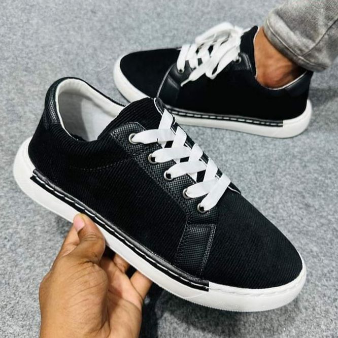 Comfortable Sports Sneakers Stylish Lace Up Trendy Shoes For Men (2024 in) Black Color