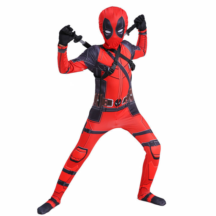 Superhero Deadpool Costume Halloween Cosplay Jumpsuit Boys Fantasy Movie Character Mask Tights with and Bag Holiday Set