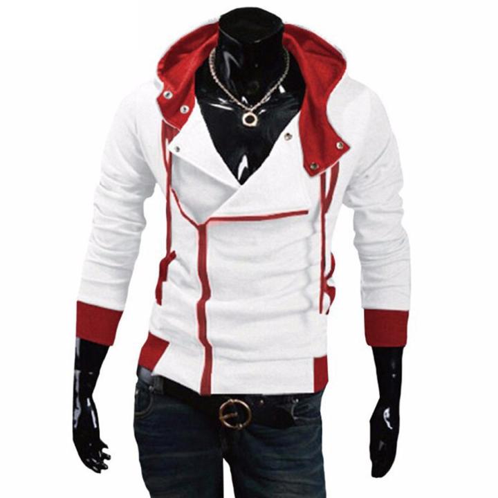 Side Zipper Patchwork Hoodies Men Casual assasins creed Clothing