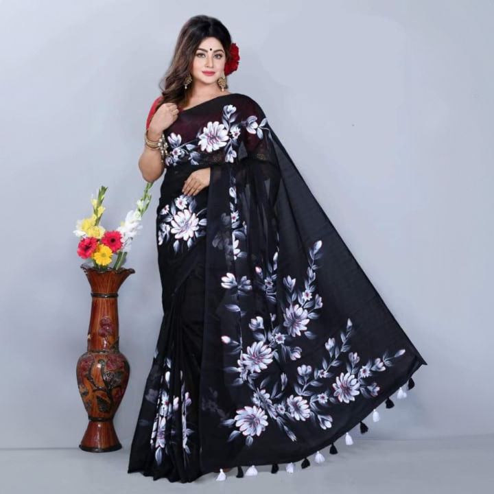 New Hand Print Half Silk Saree for Women - Elegant and Traditional Design