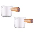 2PCS Transparent Glass Creamer with Wooden Handle, Mini Coffee Milk Creamer Pitcher. 100Ml. 