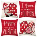 Red Throw pillow covers Festive Linen Valentine Pillowcases Polka dots Love heart Home decor for Bedroom decor Living room decor Valentine's Day gifting Couples' gift Home accents. 