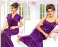 Green Two-Part Satin Solid Women Nighty Set. 