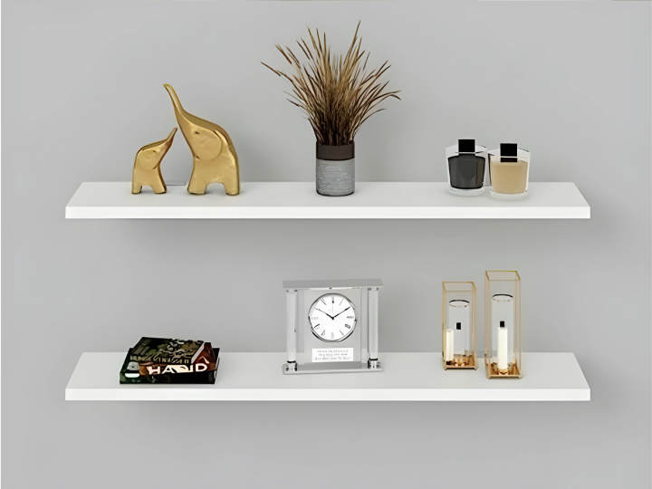White Shelves Wall Mounted Set of 2 White Storage Shelves Decorative Display Shelf Unit Organizer for Living Room Bedroom Bathroom Kitchen