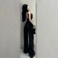 Sweet Cool Style Backless Slim Fit One-Piece Vest Top Korean Style High Waist Wide Leg Straight Suit Pants Hot Girl Summer Suit for Women.