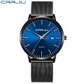 CRRJU Fashion Mens Watches Ultra Thin Quartz Watch Men Casual Slim Mesh Steel Waterproof Sport Watch Black Relogio Masculino. 