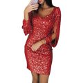 Women Dresses Europe and The United States New Women's V-neck Nightclub Party Fringe Bag Hip Dress. 