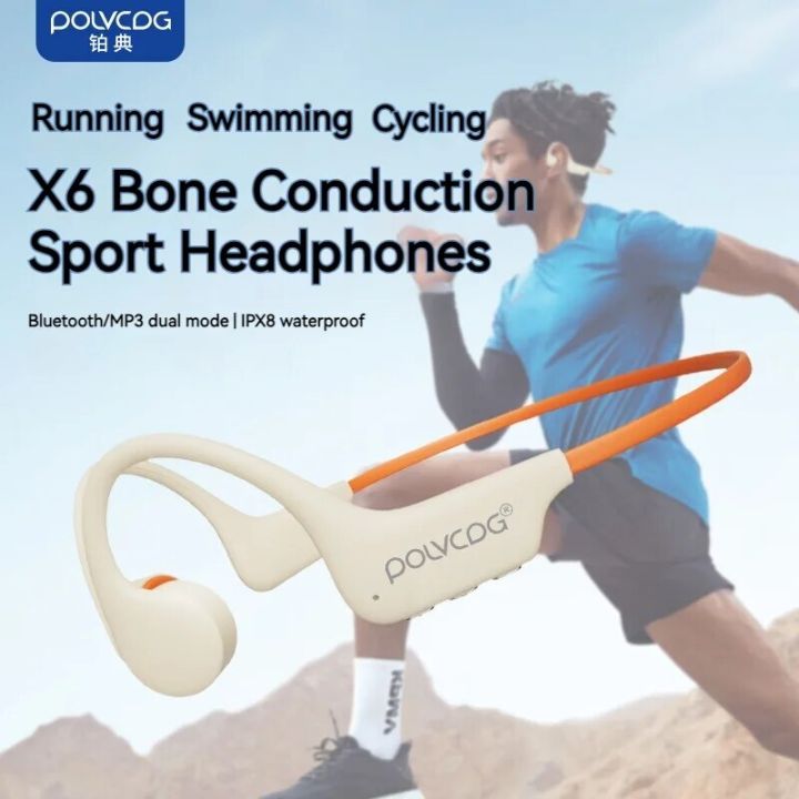 POLVCDG Bone conduction earphones Bluetooth earphones 32GB memory IPX8 waterproof swimming running and cycling