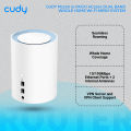 Cudy M1200 (2-pack) AC1200 Dual Band Whole Home Wi-Fi Mesh System - 867Mbps on 5GHz and 300Mbps on 2.4GHz - MU-MIMO - 2 Internal Antennas - White.