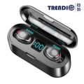 F9 Bluetooth Earphone v5.0 tws Wireless Earphone Led Display Sports Wireless Headset with Microphone-Black. 