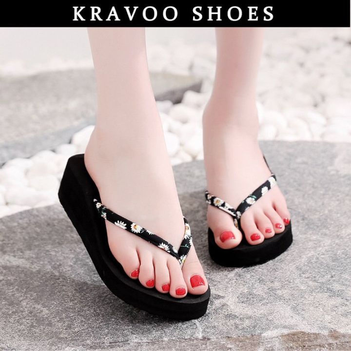 KRAVOO Wedges Women Shoes Small Floral Platform Flip Flops Slippers Women Women Sandals Outdoor Ladies Shoes Beach Slides 2023