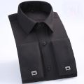 Quality Gentle Formal Mens French Cuff Dress Shirt Men Long Sleeve Solid Striped Style Men's Shirts Cufflink Include Plus Size. 