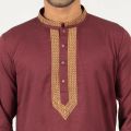 Semi Fit Embro Panjabi - Maroon. 