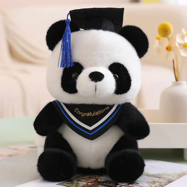 【Trick or Treat Alliance Mall】25cm Kawaii Doctor Panda Plush Toys Kawaii Panda Bears with Doctorial Hat Plushie Doll Animal Kids Graduation