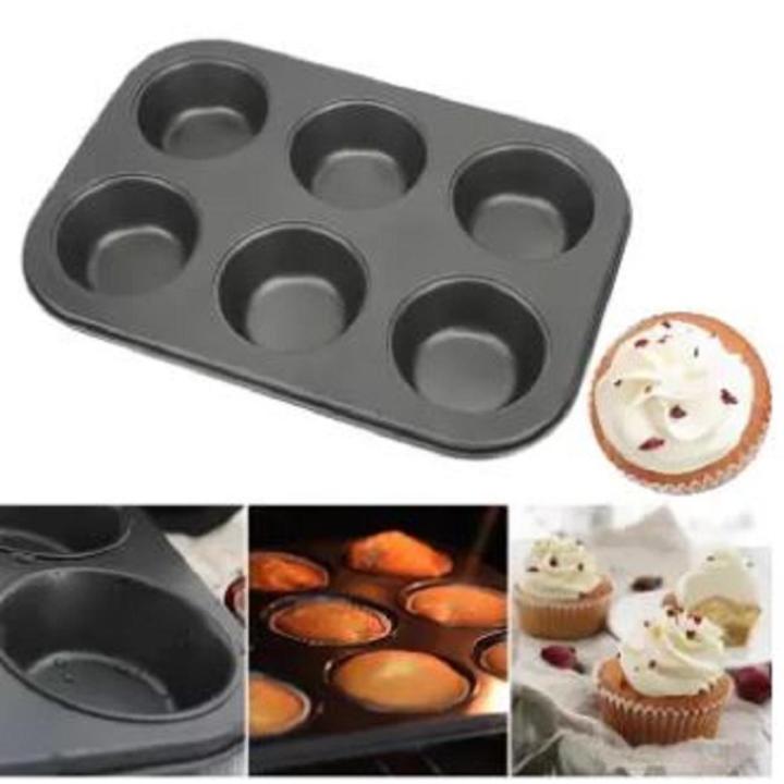 6 Round Non Stick Muffin and Mini Cupcake Mold - Black