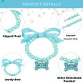 Pet Pearl Necklace with Bone Rhinestone Dog Necklace Collar Adjustable Cat Artificial Pearl Neck Strap for Small Cat Dog. 