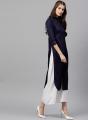 Navy Blue Linen Kurti for Women - (Tailor Made).