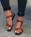 Cross-border wish summer webbing velcro flat sandals women's slotted buckle large size leopard print color-blocked beach sandals.