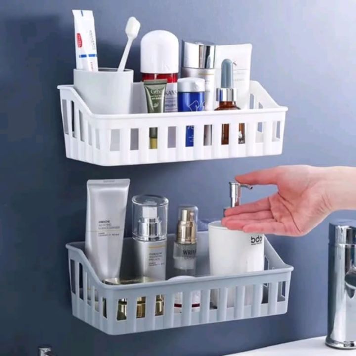 Bathroom Storage Shelf plastic toilet bathroom wall hanging storage rack basket no trace stickers