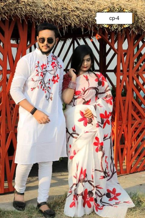 Exclusive%20Designer%20Half%20Silk/Dhupian%20Share%20And%20Dhupiyani/Half%20Silk%20Panjabi%20Combo%20Couple%20Dress%20Sharee%20and%20Panjabi%20for%20Men%20Women%20-%20Image%202