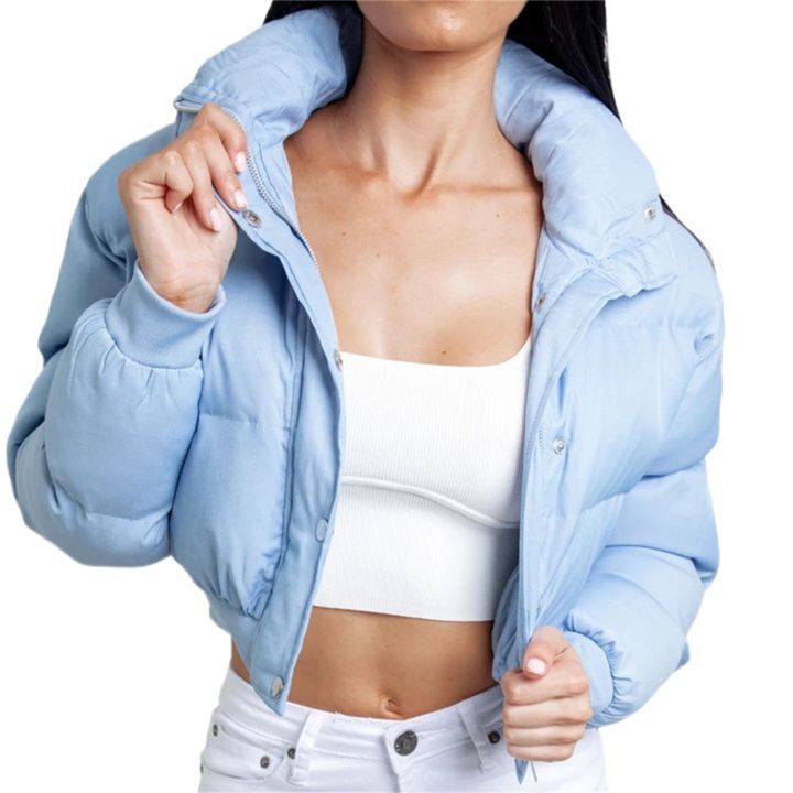 Women%20Short%20Puffer%20Jacket,%20Adults%20Solid%20Color%20Long%20Sleeve%20Stand%20Collar%20Outerwear%20with%20Pockets%20-%20Image%202