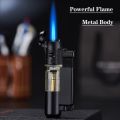 Butane Lighter, Mini Torch Lighter with Key Ring, Adjustable Jet Flame Windproof Gas Lighter for Grill BBQ Candle Camping Fireplace, Black and Grey - Without Butane Gas. 