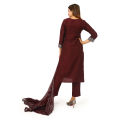 Maroon Readymade Stitched Cotton Three Piece For Women.