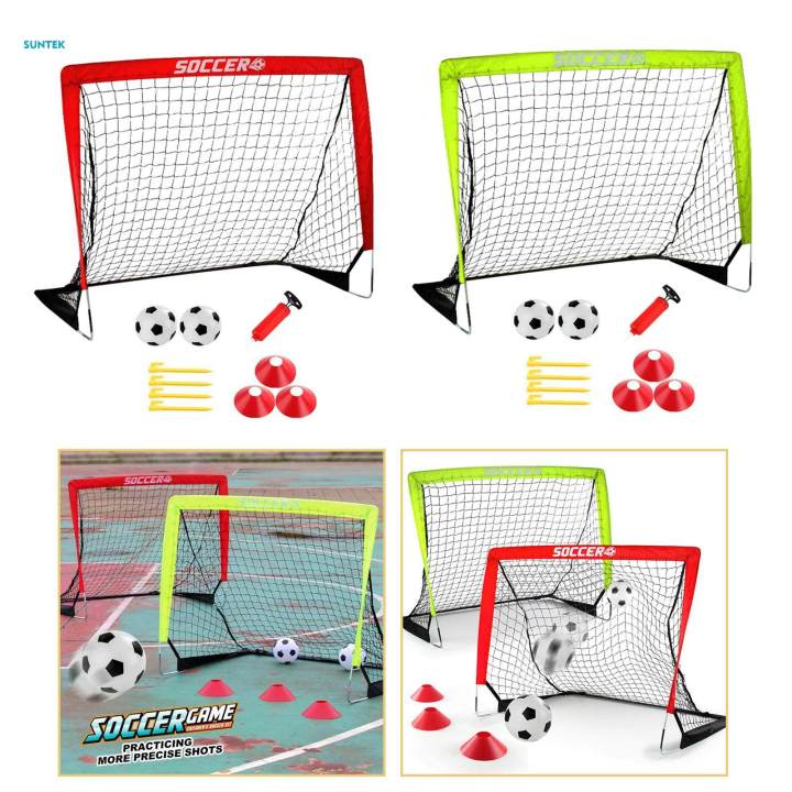 Kids Soccer Goal Practice Easy Assembly with Inflator Stakes Soccer Training Gear for