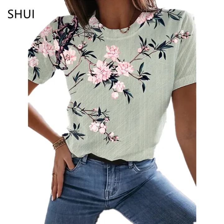 MUSIC%20T%20SHIRT%20Fashion%20Ladies%20T-shirt%202023%20New%20Summer%20Loose%20Women's%20Floral%20Print%20XL%20Top%203D%20Printed%20Abstract%20Pattern%20Lovely%20-%20Image%203