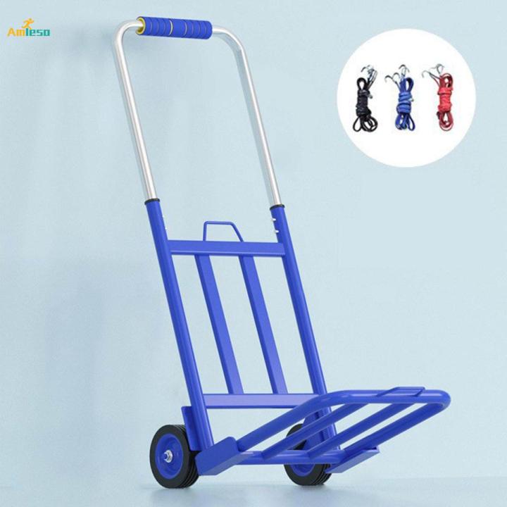 Folding Hand Truck, Foldable Roller Shopping Trolley, Lightweight Heavy Duty with Rope Luggage Cart, Luggage Trolley Cart, for Office Moving