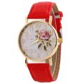 Women Watches Simple Vintage Small Dial Watch Number Rose Flower Round Dial Faux Leather Band Quartz Wristclock Relogio Feminino. 