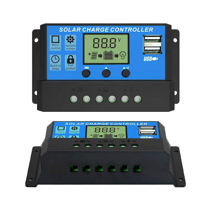Solar Charge Controller for 12V/24V Adjustable LCD Display Solar Panel Battery Regulator Solar Panel Charge Controller with USB Port