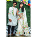 New Exclusive Designer Half Silk Saree And Dhupiyan Panjabi For Combo Couple Dress - Saree Elegance Redefined for Couples.