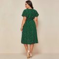 DOIB Women Plus Size Dress Gree White Polka Dot V Neck Sashes Large Size Dress 2020 Summer Split Oversize Female Dress 4XL. 