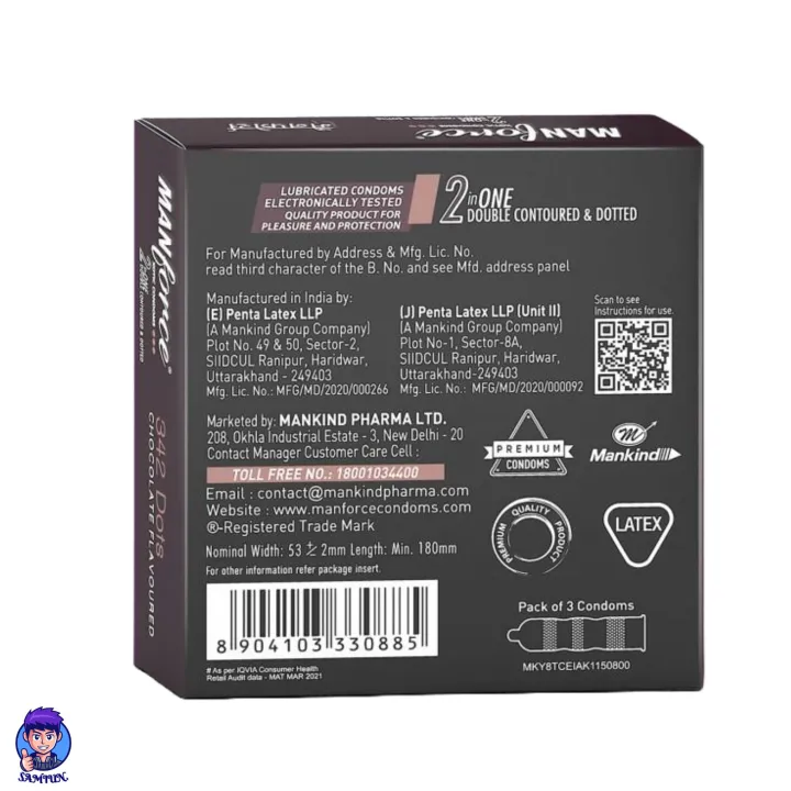 Manforce%20Condom%20Chocolate%20Flavoured%20Extra%20Dotted%20Condom%20-%203%20Pcs%20in%201%20Pack%20-%20Image%203