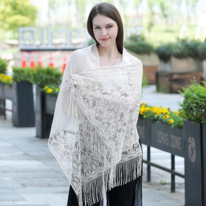 Women%20Lace%20Shawl%20Scarf%20Elegant%20Evening%20Dresses%20Shawls%20Hollow%20Tassel%20Scarves%20Wraps%20Scarf%20Femmal%20Mesh%20Yarn%20Wedding%20Shawl%20-%20Image%204