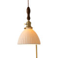 Walnut Japanese Style Vintage Ceramic Copper Bedroom Bedside Chandelier Cafe Brass Single-Head Droplight. 