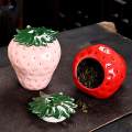 Ceramic Tea Leaves Jar Tea Tins Containers Strawberry Shape Beans with Lid Creative Decoration Tea. 