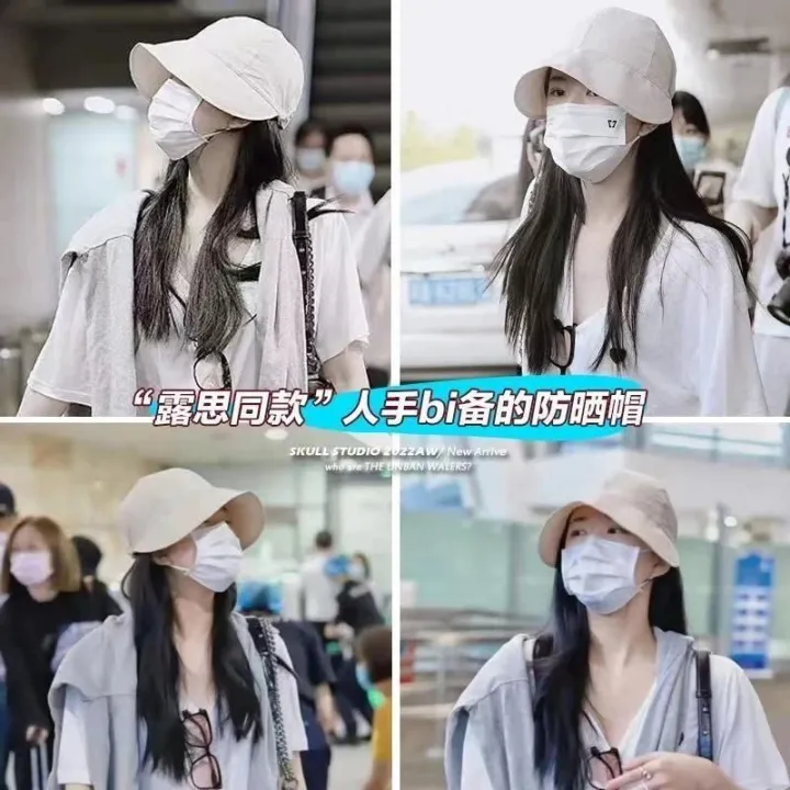 Zhao%20Lusi%20Same%20Sun%20Hat%20Women's%20Spring%20and%20Autumn%20Korean%20Drawstring%20Lightweight%20Sun-Proof%20Face%20Cover%20Sun%20Bucket%20Hat%20Peaked%20Cap%20-%20Image%207