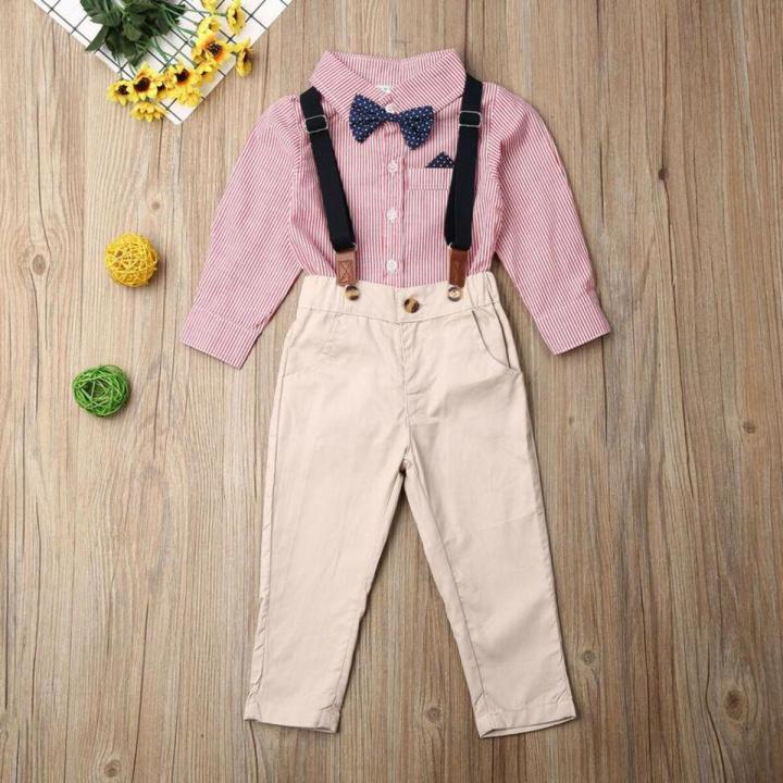 Baby Kids Boys Outfit Clothes Striped Flower Bow Tie Gentleman Suit