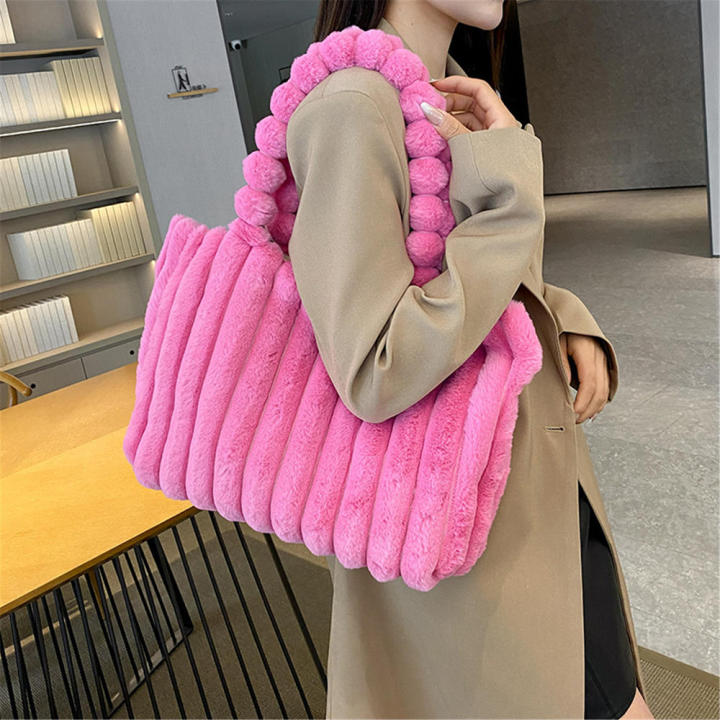 Fluffy Tote Bag Faux   Shoulder Purse Plush Handbag Winter Soft Fuzzy Top Handle Handbag Puffer Hobo Bag