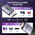 UGREEN DP to HDMI 2.1 8K 4KCable 60Hz 240Hz Display Port Zinc Alloy Shell with Braided Mesh Black for Monitor HDTV Projector Laptop Desktop Computer Graphics Card,Dell, Lenovo, HP(DP input and HDMI output).