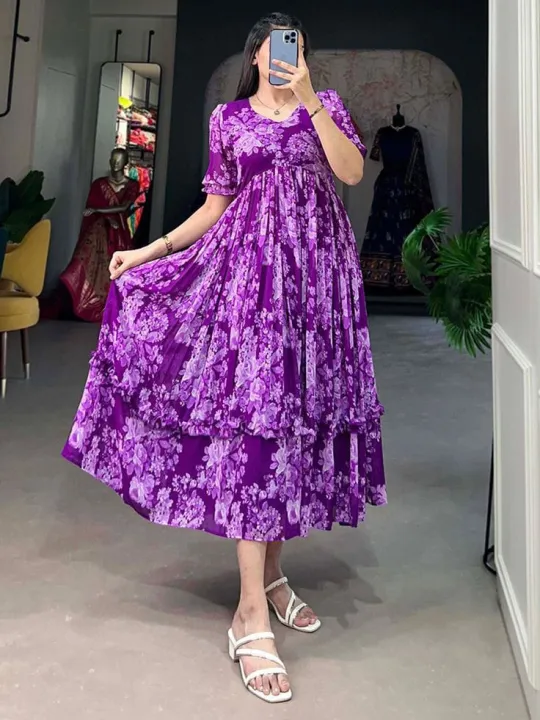 New Malti collor Exclusive Cotton  Designed Digital pint work  1piece long kurti For Stylish Women