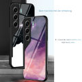 Biruiqu For Tecno Camon 40 Pro Starry Colorful Tempered Glass Back Soft Silicone Edge Case Cover. 