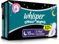 Whisper Maxi Overnight Sanitary Pads - XL Wings 15 Units. 