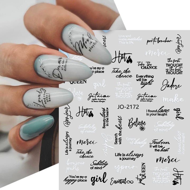 ABC Word Black Letters Nail Sticker for 3D Nails Art Decorations Design Sliders Abstract Face Decals Foil Manicure Accessories