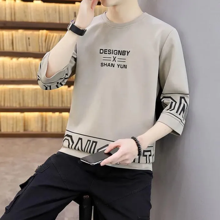 %E3%80%902023%E3%80%91%20Fashion%20O-Neck%20Loose%20Printed%20All-match%20T-Shirt%20Men's%20Clothing%202023%20Spring%20New%20Casual%20Pullovers%20Three%20Quarter%20Korean%20Tee%20Shirt%20-%20Image%202