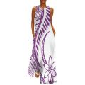 Custom Made Red Print Polynesian Style Women Off Shoulder Dress V-neck Women Beach Elegant Maxi Sleeveless Long Dresses. 