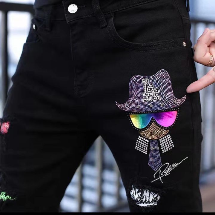 Men's%20Autumn%20New%20European%20Station%20Personality%20Trend%20Head%20Print%20Rhinestone%20Casual%20Ankle%20Banded%20Pants%20Denim%20Trousers%20Men%20-%20Image%205